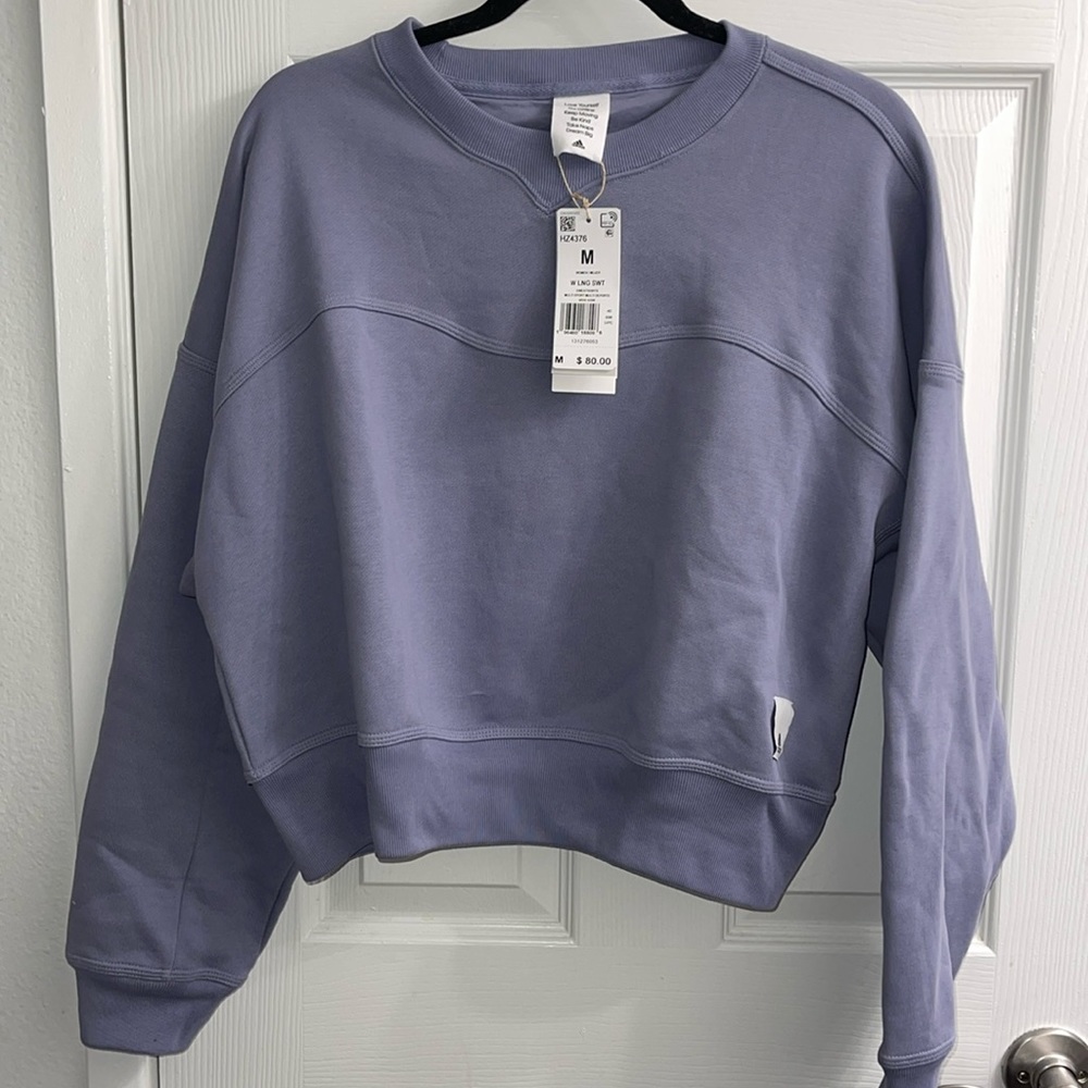 Adidas silver violet pullover sweater cropped loose fit
